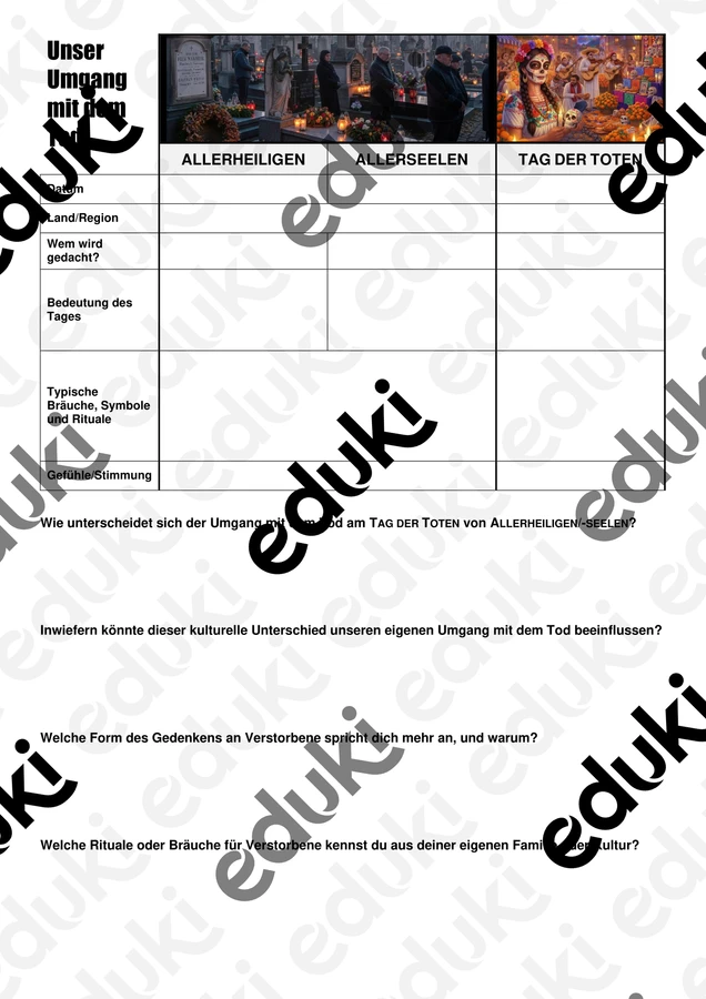 Allerheiligen und der Tag der Toten (Arbeitsblatt)